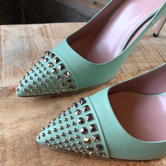 Gucci Seafoam Green Malaga Kid Studded Pumps - Picture 4 of 12